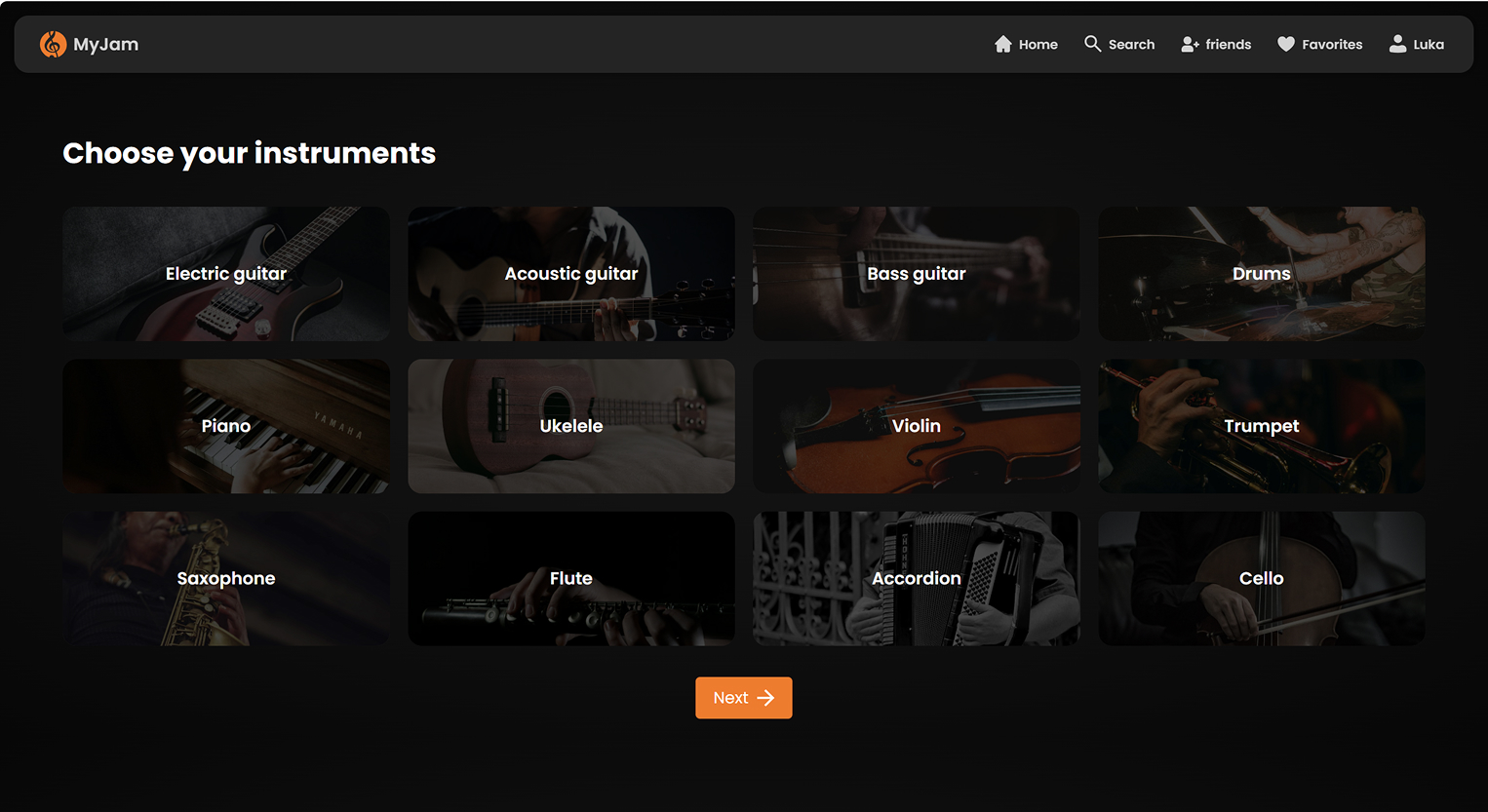 MyJam interface